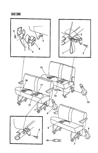 1988 Dodge Caravan Belt - Rear Seat Diagram