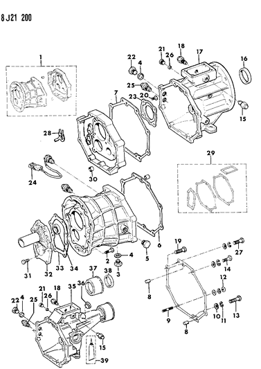 1987 Jeep J20 Transmission Case, Extension & Miscellaneous Parts Diagram