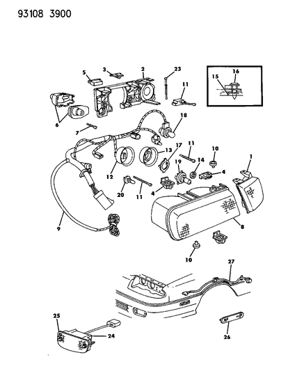 1993 Dodge Daytona Lamps - Front Diagram