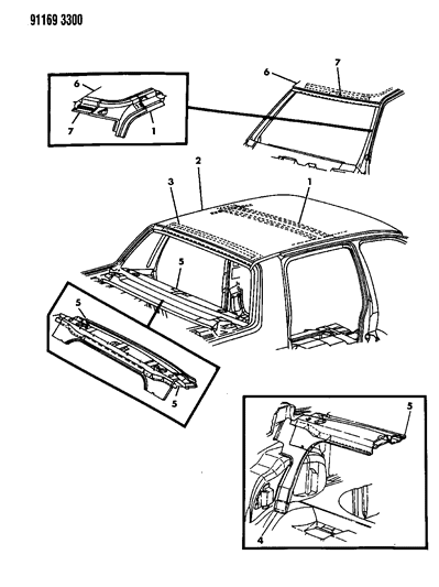 1991 Chrysler LeBaron Roof Panel Diagram
