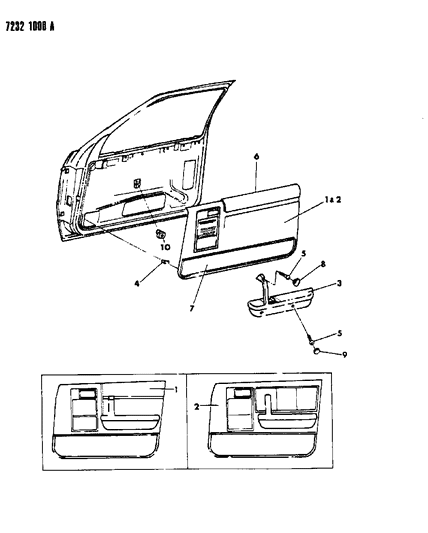 1987 Dodge Shadow Door Trim Panel - Front Diagram