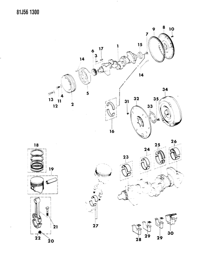1986 Jeep Comanche Crankshaft , Flywheel And Piston Diagram 3