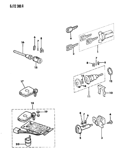 1989 Jeep Grand Wagoneer Cylinders & Keys Diagram