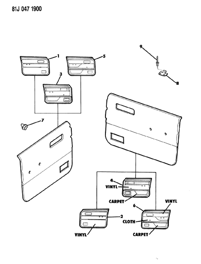 1986 Jeep Comanche Panels - Door Trim Diagram