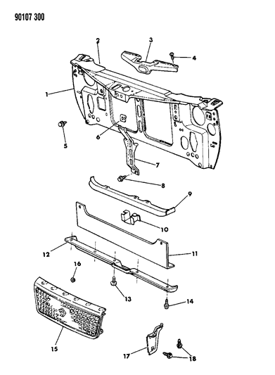 1990 Chrysler LeBaron Sedan Grille & Related Parts Diagram