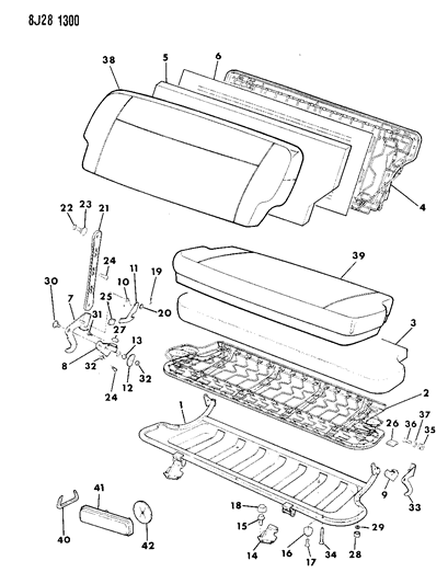 1988 Jeep Grand Wagoneer Frame, Pad, And Covers Rear Seat Diagram