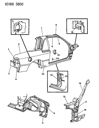 1993 Chrysler LeBaron GTC Aperture Panel & Front Pillar Diagram 1