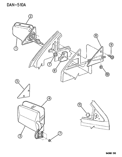 1996 Dodge Dakota Passenger Side Mirror Outside Rear View Diagram for 4354344