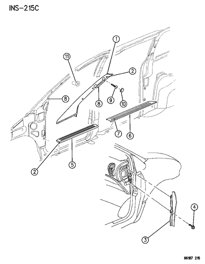 1996 Dodge Grand Caravan Molding-Sliding Door SCUFF Diagram for PJ69SK5