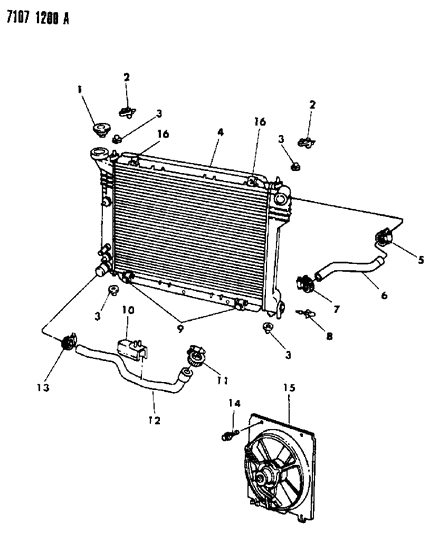 1987 Dodge Omni Radiator & Related Parts Diagram 1