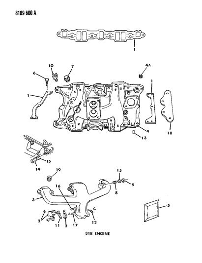 1988 Dodge Diplomat Manifold - Intake & Exhaust Diagram