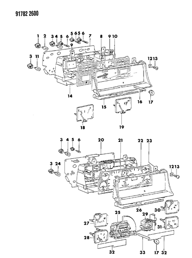 1991 Dodge Ram 50 Cluster, Instrument Panel Diagram