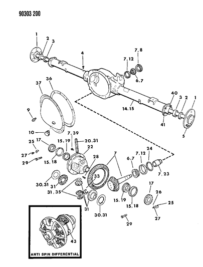 1992 Dodge Dakota Axle, Rear, With Differential And Carrier Diagram 2