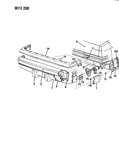 1990 Chrysler Imperial Fascia, Bumper Rear Diagram 2