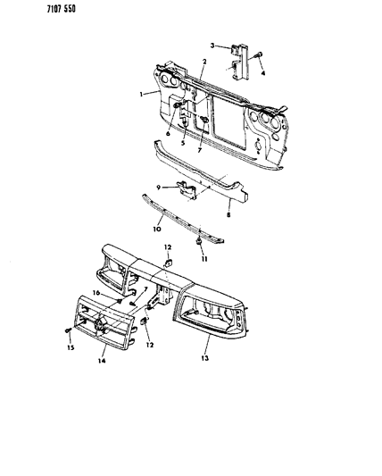 1987 Dodge 600 Sedan Grille & Related Parts Diagram