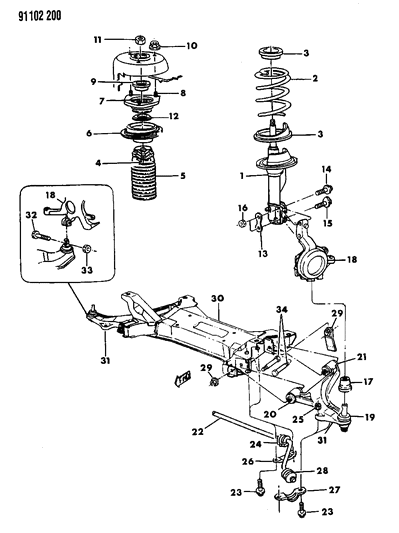 1991 Chrysler LeBaron Sedan Suspension - Front Diagram