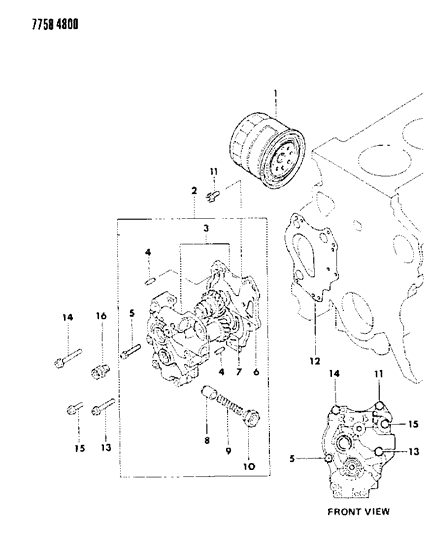 1988 Dodge Colt Oil Pump & Oil Filter Diagram 3