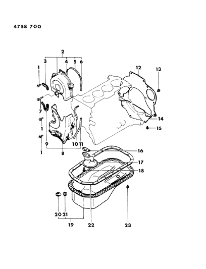 1984 Dodge Colt Oil Pan & Timing Cover Diagram 2