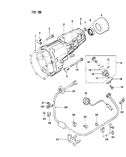 1988 Dodge Raider Extension, Speedometer Cable & Pinion Diagram