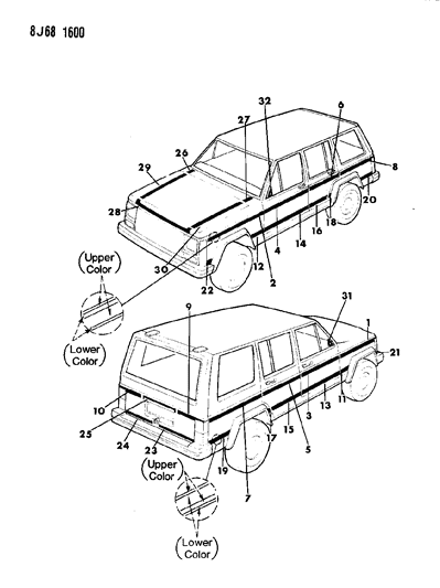 1988 Jeep Cherokee Decals, Exterior Diagram 2