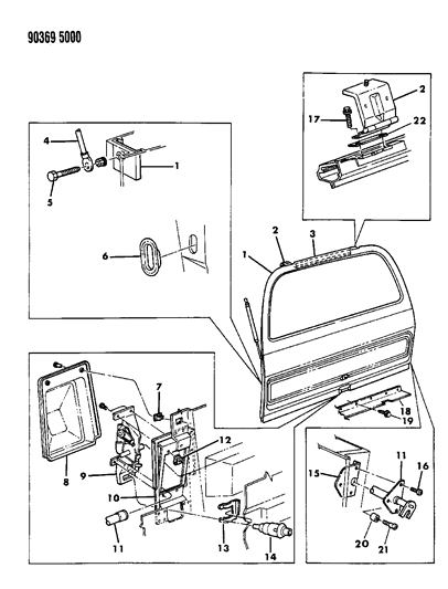 1990 Dodge D250 Hatch Gate & Attaching Parts Diagram