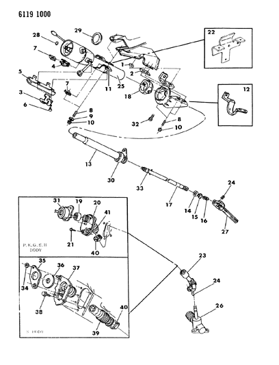 1986 Dodge Aries Column, Steering, Lower With Or Without Tilt Steering Diagram