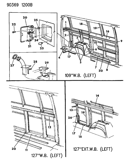 1993 Dodge Ram Wagon Supports Retainers & Fuel Filler Door Diagram