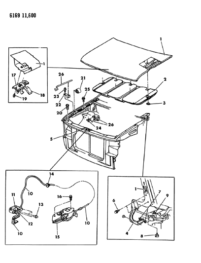 1986 Dodge Caravan Hood & Hood Release Diagram