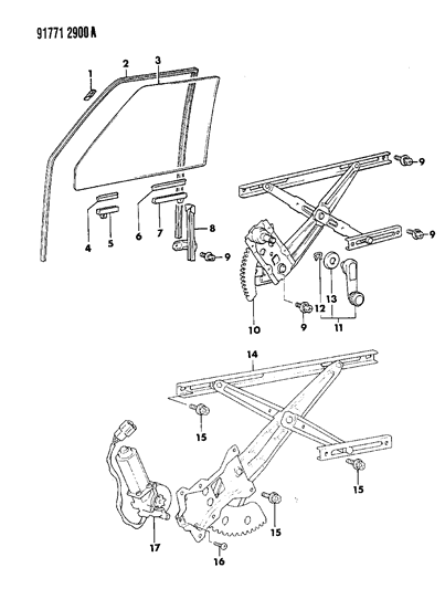 1991 Dodge Ram 50 Front Door Window Regulator Diagram for MB422183