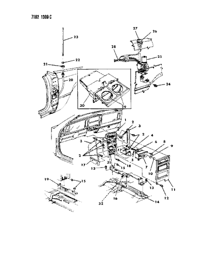 1987 Chrysler LeBaron Instrument Panel Console, Radio & Antenna Diagram