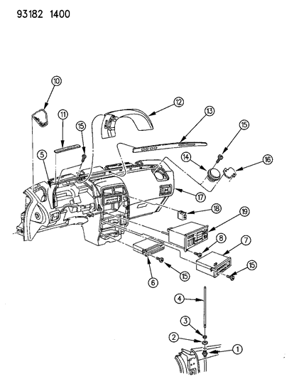 1993 Chrysler LeBaron GTC Instrument Panel, Radio & Antenna Diagram