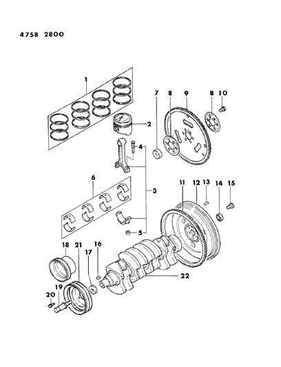 1984 Dodge Ram 50 Piston & Crankshaft Diagram 2