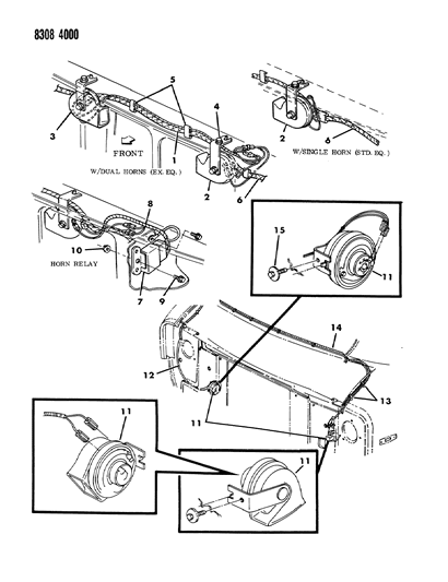 1988 Dodge Ramcharger Horn & Bracket Diagram