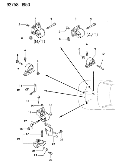 1992 Dodge Colt Engine Mounts & Supports Diagram 3