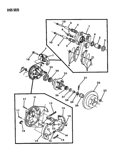 1989 Dodge Shadow Brakes, Rear Disc Diagram 1