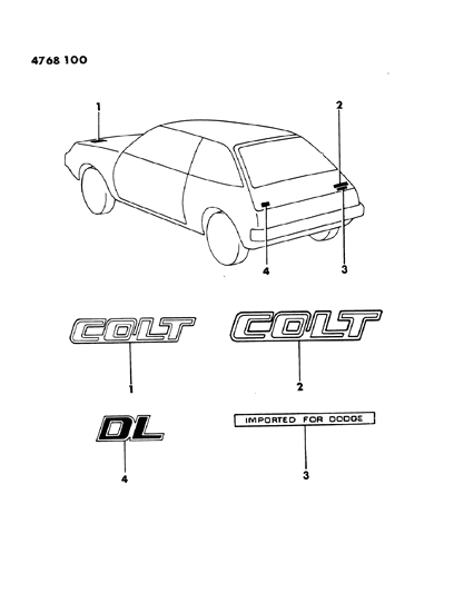 1984 Dodge Colt Nameplates - Exterior View Diagram