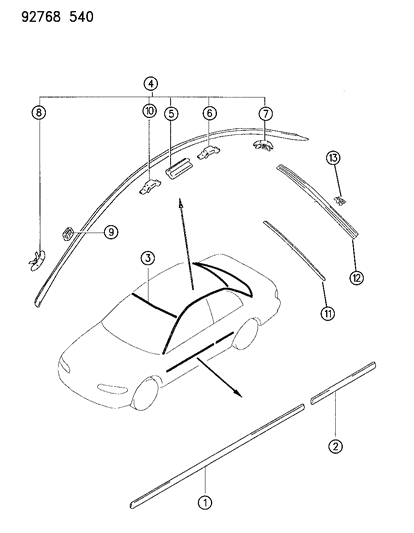 1993 Dodge Colt Mouldings Diagram 1