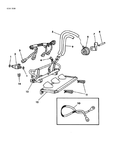 1984 Chrysler Laser Fuel Rail & Related Parts Diagram