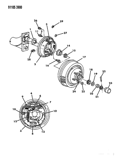 1991 Chrysler Imperial Brakes, Rear Drum Diagram