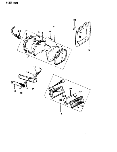 1991 Jeep Grand Wagoneer Lamps - Front Diagram