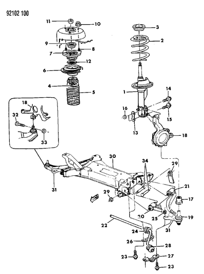 1992 Dodge Shadow Suspension - Front Diagram