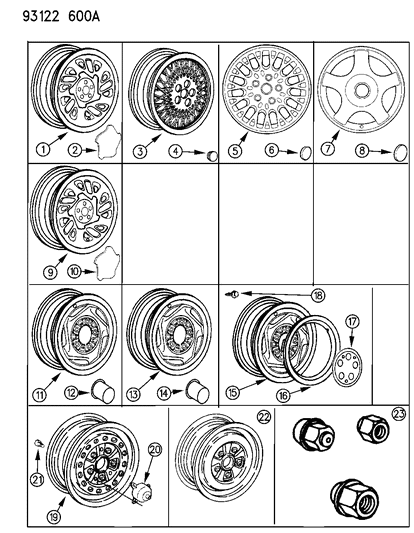 1993 Chrysler Town & Country Cast Alum Wheel Cap Diagram for AY70MW7