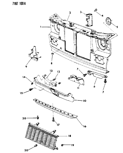 1987 Dodge Omni Grille & Related Parts Diagram