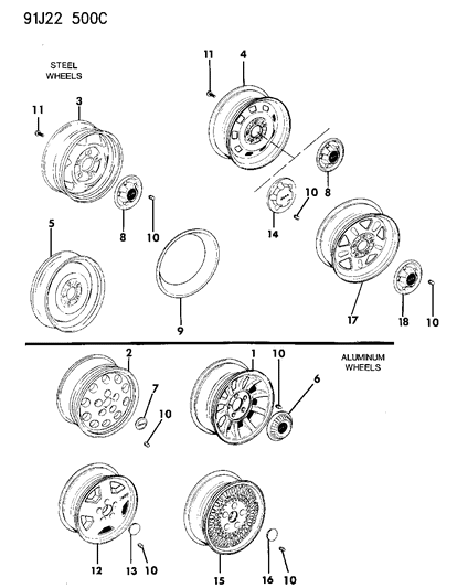 1991 Jeep Comanche Wheel, Caps And Covers Diagram