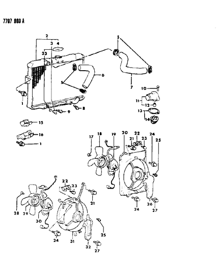 1988 Chrysler Conquest Radiator & Related Parts Diagram 1