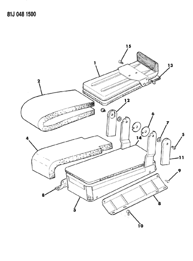 1984 Jeep Grand Wagoneer Frame, Pad, And Covers Front Seat Center Cushion And Armrest Diagram