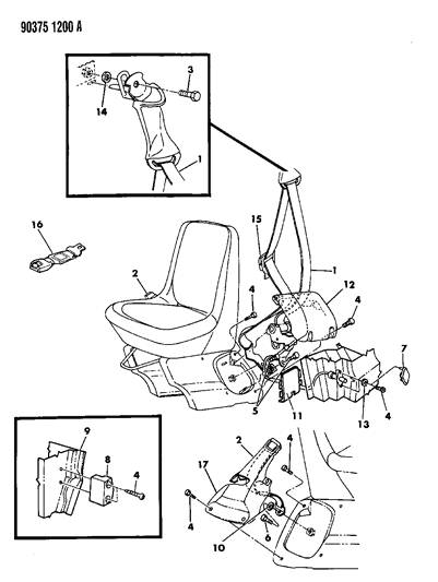 1993 Dodge Ram Wagon Belts - Seat Front Diagram