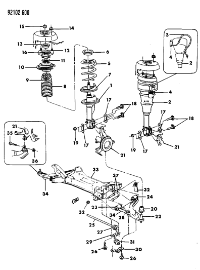 1992 Chrysler New Yorker Suspension - Front Diagram