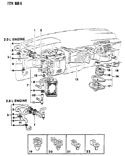 1987 Dodge Ram 50 Hose Pkg Heater Water Diagram for MB527557