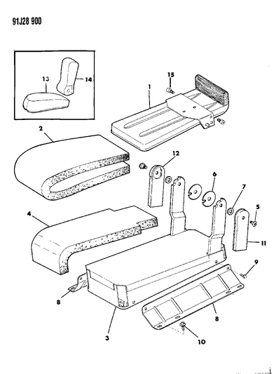 1991 Jeep Grand Wagoneer Frame, Pad, And Covers Armrest And Center Cushion Diagram